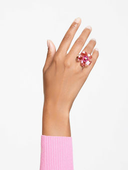 SWAROVSKI - Idyllian Cocktail Flower Pink Gold-Tone Plated Ring