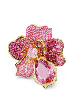 SWAROVSKI - Idyllian Cocktail Pave Flower Pink Gold-Tone Plated Ring