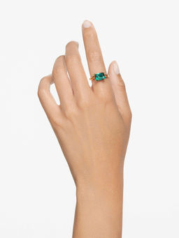 SWAROVSKI - Stilla Cocktail Rectangular Cut Green Gold-Tone Plated Ring