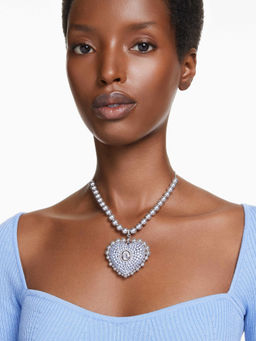 SWAROVSKI - Idyllian Crystal Pearls Heart Blue Rhodium Plated Necklace