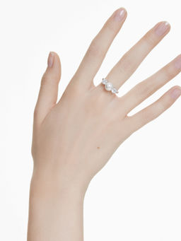 SWAROVSKI - Matrix Cocktail Crystal Pearl Round Cut White Rhodium Plated Ring
