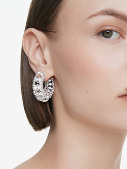 SWAROVSKI - White Constella Round Cut Rhodium Plated Earrings