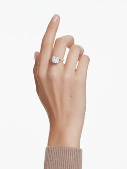 SWAROVSKI - Stilla Cocktail Square Cut Pave White Gold-Tone Plated Ring