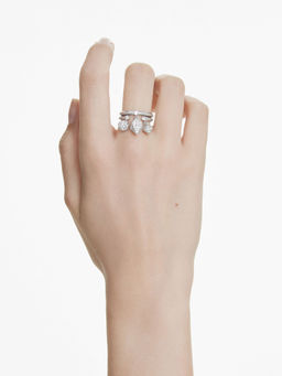 SWAROVSKI - Dextera Sphere And Cube White Rhodium Plated Rings (Pack of 2)