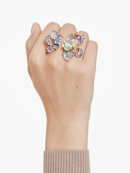 SWAROVSKI - Idyllian Mixed Cuts Pave Flower Multi-coloured Gold-Tone Plated Ring