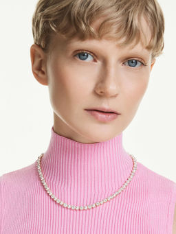 SWAROVSKI - Matrix Tennis Crystal Pearl Round Cut Gold-Tone Plated Necklace