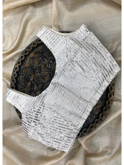 Palash - White Chanderi Stitched Blouse with Silver Gota