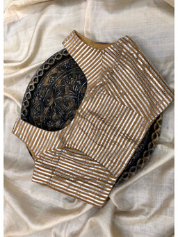 Palash - Beige Chanderi Stitched Blouse with Silver Gota