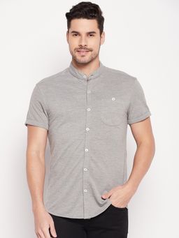 Club York - Men Grey Solid Mandarin Neck Shirt