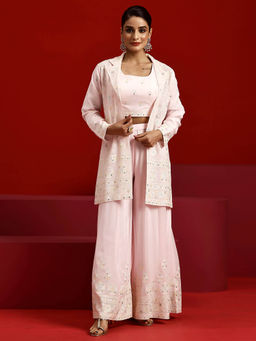 Libas Art - Womens Pink Embroidered Co-Ord (Set of 3)