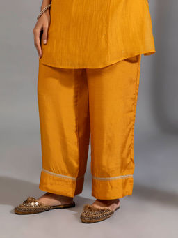 PANTS AND PAJAMAS - Mustard Solid Cotton Silk Embroidered Pants