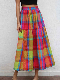 Chidiyaa - Rainbow Cafe Feodora Checks Handwoven Cotton Skirt
