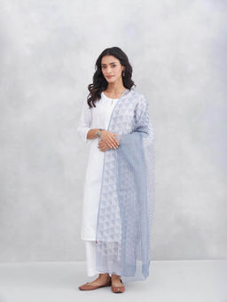 Fabindia - Women Blue Cotton Silk Hand Block Printed Dupatta