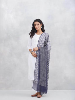 Fabindia - Women Indigo Cotton Silk Hand Block Printed Dupatta