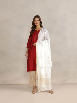 Fabindia - Women Off White Cotton Silk Blend Chikankari Dupatta
