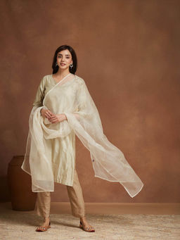 Fabindia - Women Off White Silk Metallic Embroidered Dupatta