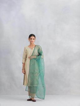 Fabindia - Women Green Silk Metallic Embroidered Dupatta