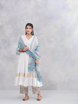 Fabindia - Women Blue Cotton Silk Hand Block Printed Dupatta