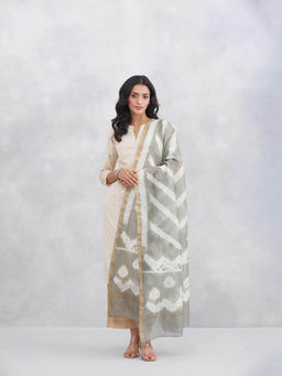 Fabindia - Women Grey Cotton Silk Blend Tie & Dye Dupatta