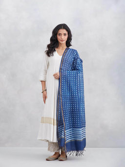 Fabindia - Women Blue Cotton Silk Blend Tie & Dye Dupatta
