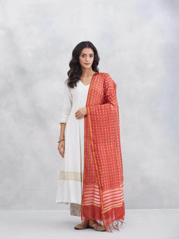 Fabindia - Women Red Cotton Silk Blend Tie & Dye Dupatta