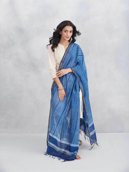 Fabindia - Women Blue Cotton Silk Blend Tie & Dye Dupatta