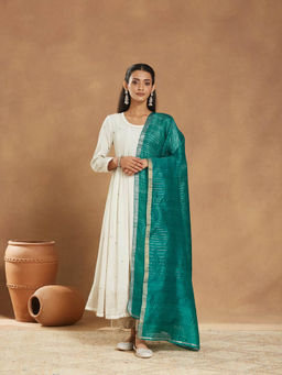 Fabindia - Women Teal Silk Blend Hand Woven Dupatta