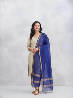 Fabindia - Women Blue Cotton Silk Blend Dupatta