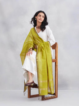 Fabindia - Women Green Cotton Silk Blend Dupatta