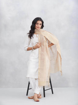 Fabindia - Women Beige Cotton Silk Blend Dupatta