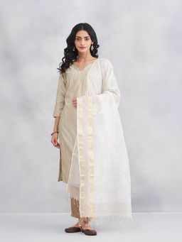 Fabindia - Women Off White Cotton Silk Blend Dupatta