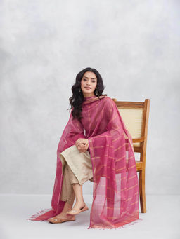 Fabindia - Women Pink Cotton Silk Blend Dupatta