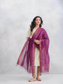 Fabindia - Women Purple Cotton Silk Blend Dupatta