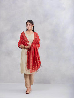 Fabindia - Women Red Cotton Silk Blend Dupatta