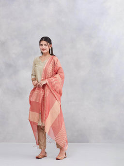 Fabindia - Women Peach Cotton Silk Blend Dupatta