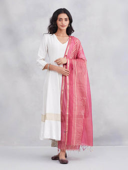 Fabindia - Women Pink Cotton Silk Blend Dupatta