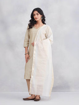 Fabindia - Women Off White Cotton Silk Blend Dupatta