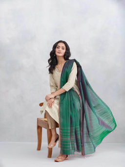Fabindia - Women Green Cotton Silk Blend Dupatta