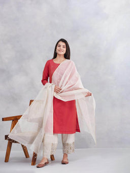 Fabindia - Women Off White Cotton Silk Blend Dupatta