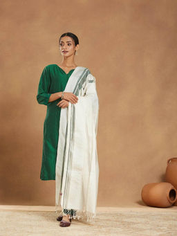 Fabindia - Women Off White Cotton Silk Blend Maheshwari Dupatta