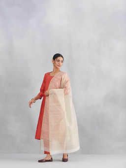 Fabindia - Women Beige Cotton Silk Blend Maheshwari Dupatta