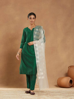 Fabindia - Women White Silk Blend Dupatta