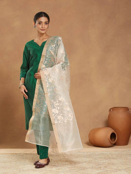 Fabindia - Women Beige Silk Blend Jamdani Dupatta