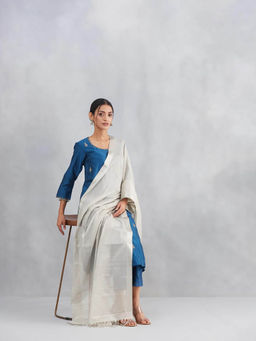 Fabindia - Women Silver Cotton Blend Maheshwari Dupatta