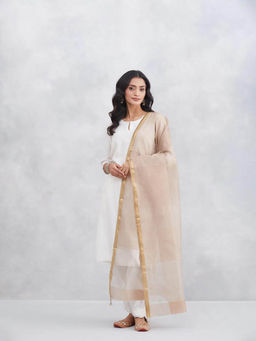 Fabindia - Women Beige Cotton Silk Blend Dupatta
