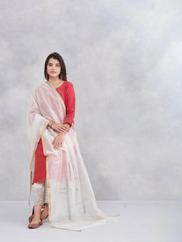 Fabindia - Women Off White Cotton Silk Blend Dupatta