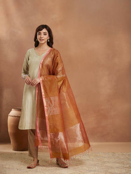 Fabindia - Women Rust Cotton Silk Blend Maheshwari Dupatta