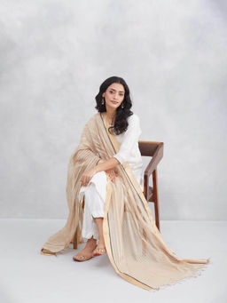 Fabindia - Women Beige Cotton Silk Blend Dupatta