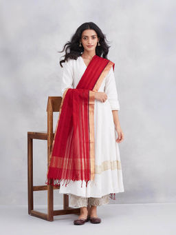 Fabindia - Women Red Cotton Silk Blend Dupatta