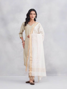 Fabindia - Women Off White Cotton Silk Blend Dupatta